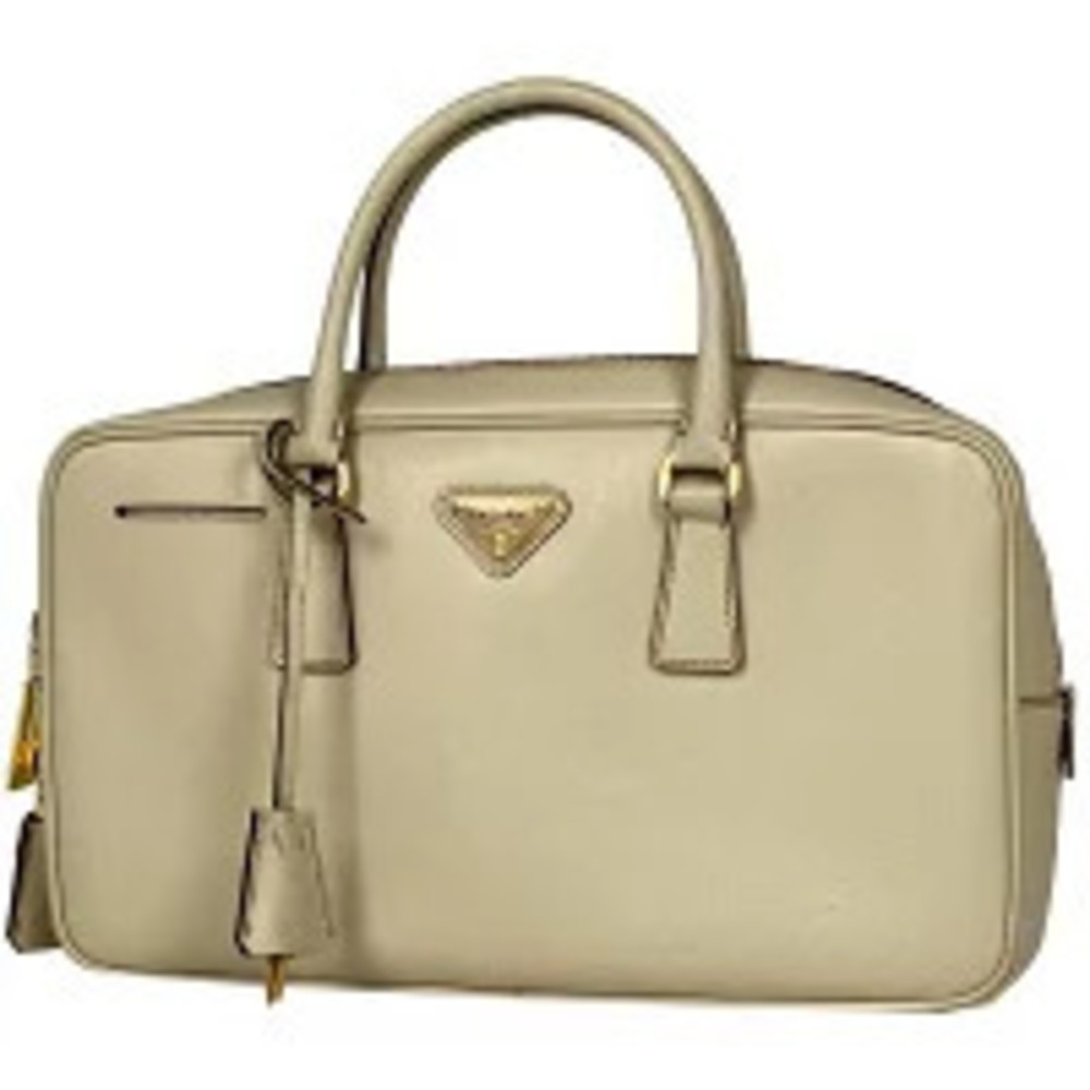 Prada Plate Handbag Saffiano Leather White